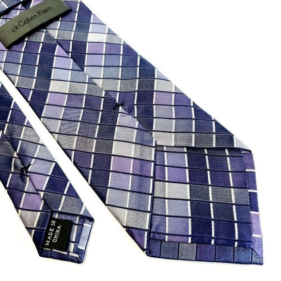 Calvin Klein Purple Check Plaid Silk Tie - Picture 5 of 6
